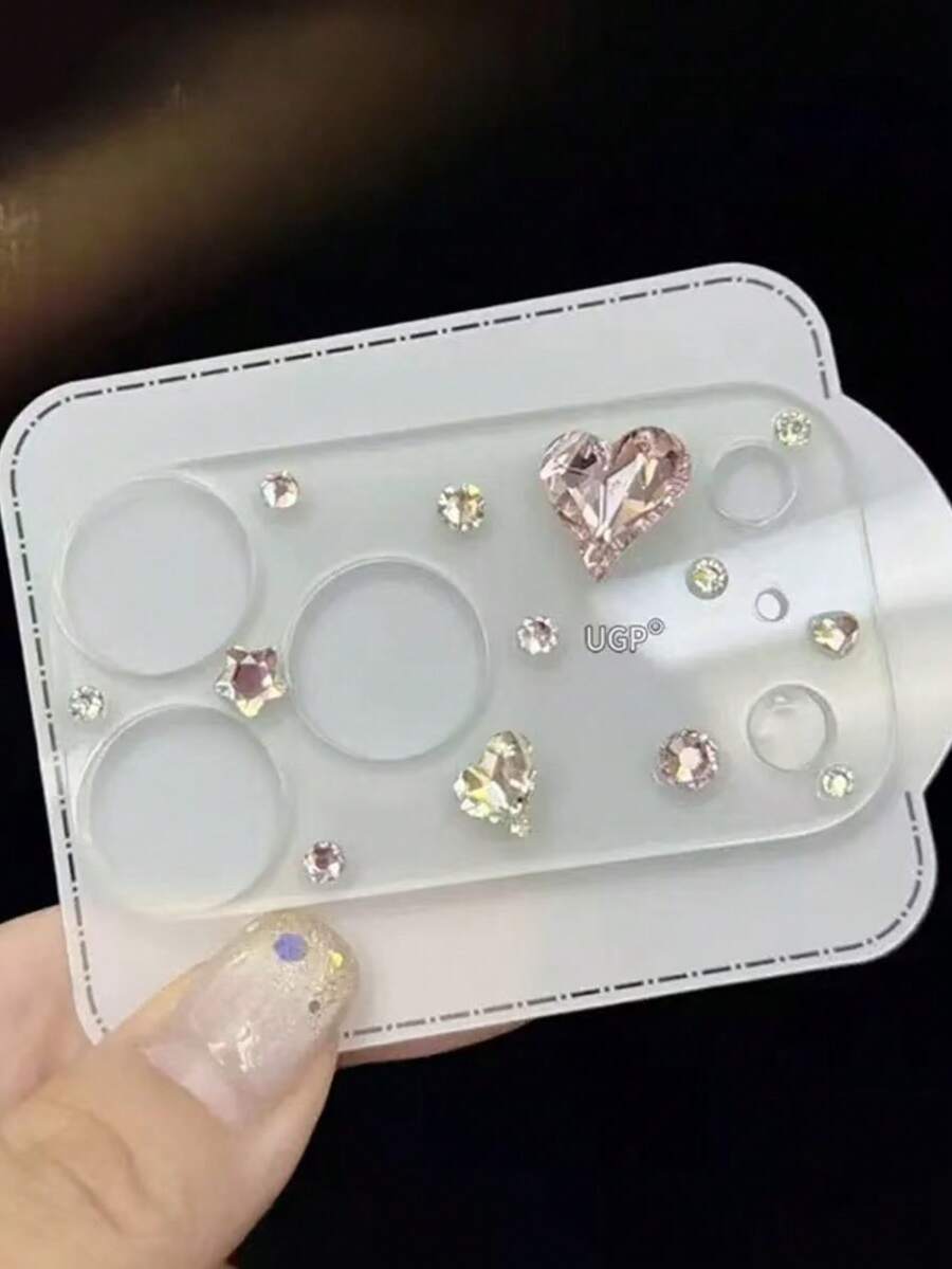Heart Element Rhinestone 1pc Cute Y2K Shiny Heart Diamond Rhinestone Colorful Transparent Camera Protector For IPhone 17 Pro Max/17 Pro Soft Clear Protective Case Mother's Day Gift - Pink - View 1