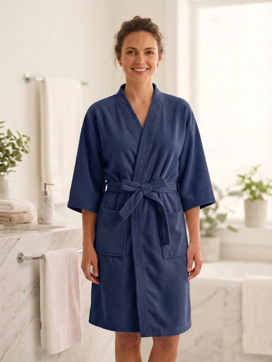 Bathrobe - Navy Blue - View 1