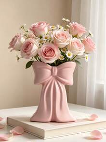 1pc Pink Bow Vase, Flower Vase, Minimalist High-End Design, Suitable For Room Decor, Home Living Room Desk Study Dining Office Decoration, Exquisite Crafted Vase - A - View 11