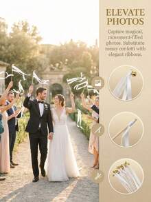 Bacchetta da sposa in stile europeo con nappe in nastro, pizzo, nastro di raso colorato, manico in legno, campana in nastro di raso e pizzo bianco, adatta per matrimoni, festival, feste e regali per addii al nubilato - Multicolore - Visualizzare 3