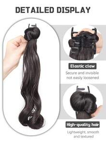 Synthetic Claw Clip Style Long Wavy Ponytail Hair Extension - 16-Inch Claw Clip Hair Accessory, Suitable For Women's Daily Use, Easy To Wear. Summer Outfits Hair Clips Beach Hair Claws - Multicolor - View 2