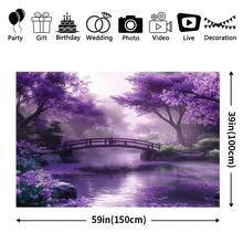 1pc Spring Garden Landscape Polyester Backdrop, Blooming Purple Flowers, Versatile Indoor & Outdoor Decor, No Power Needed, Ideal For Entryway & Room Decoration, Outdoor Garden Decor - Nhiều màu - Xem 2