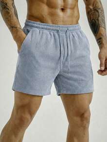 Quần short thể thao nam thường ngày, làm từ vải nhung kẻ, có dây rút ở eo, thích hợp cho tập luyện. - Màu xanh bụi bặm - Xem 4