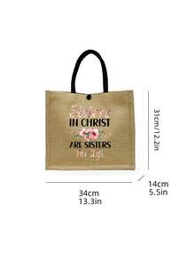 Bolso de lino con estampado de letras "Hermanas en Cristo para Siempre", bolso de mano, bolso de playa, bolso de almacenamiento de viaje, bolso de compras, bolso de cosméticos, bolso de almacenamiento de accesorios, bolso de papelería, bolso de mano del Día de la Diosa, reutilizable, regalo para seres queridos, regalo del Día de la Madre y Día de la Diosa, bolso de regalo personalizado, adecuado para bodas, cumpleaños - Multicolor - Ver 10