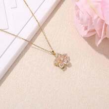 Spinning Necklace For Women Silver Flower Fidget Necklace, Rotatable Crystal Blossom Pendant Necklace Adjustable Length, Spinning Fidget Necklace Redbud Flower Design, Funny Summer Fashion Jewelry For Daily Wear Office Party Travel Gift For Her Friend Mom Wife Girlfriend - 粉色 - 查看 1