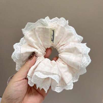 1pc Plaid Cute & Elegant Polyester Hair Scrunchie, Suitable For All Seasons, Pink Plaid