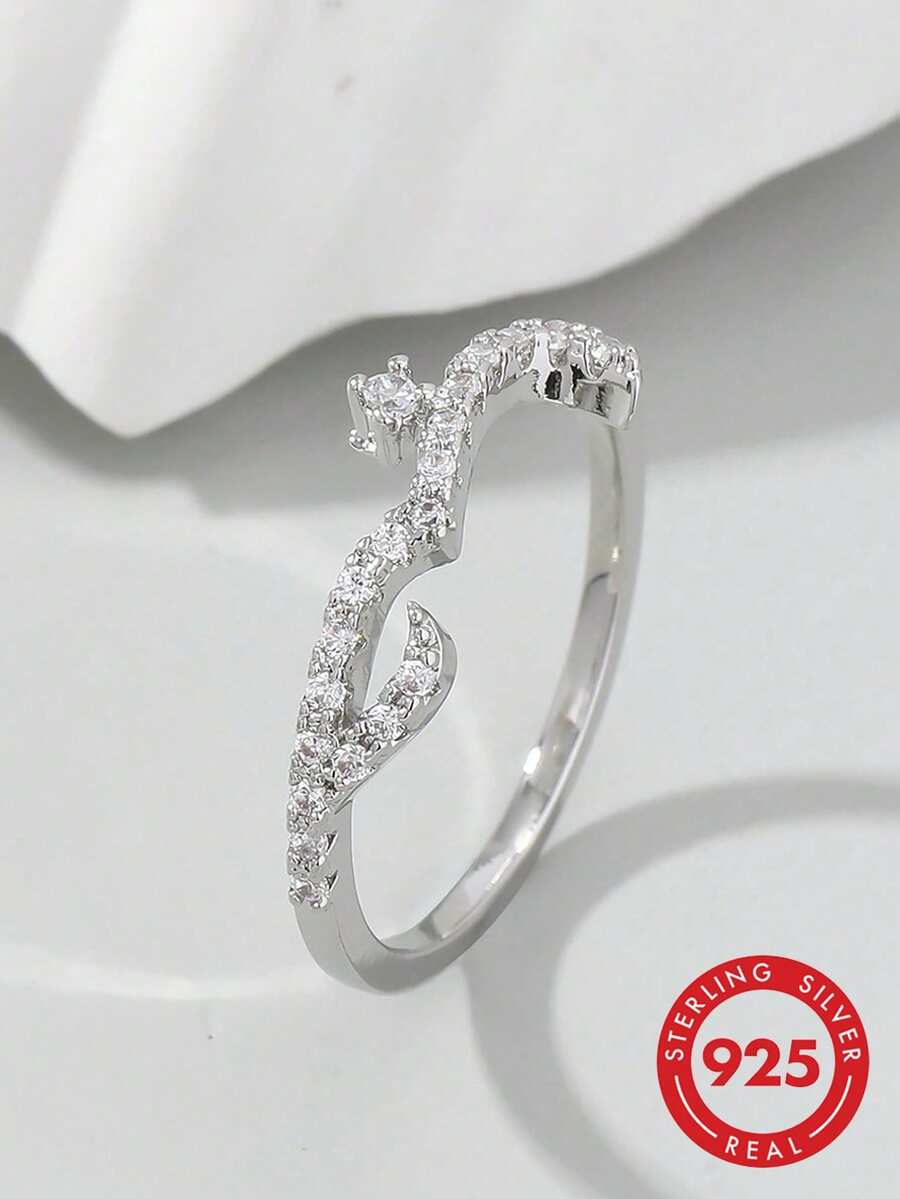 1 pieza Anillo de plata de ley 925 con letra árabe minimalista y elegante, anillo de mujer, regalo de joyería exquisita, adecuado para uso diario y días festivos - Plateado - Ver 1
