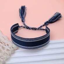 1pc Handmade Vintage Minimalist Boho Style Woven Bracelet, Suitable As Gift For Family, Friends, Students, Festivals, Parties, Traveling - Navy Blue - View 8