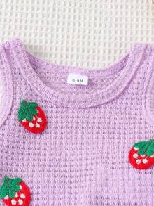 Bộ đồ 2 món dễ thương cho bé gái, in hình dâu tây rỗng, gồm áo croptop và quần short, thích hợp cho mùa hè. - Màu tím hoa cà - Xem 5