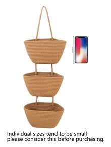 1pc 3-Tier Woven Hanging Storage Basket - Detachable Decorative Organizer Rack, Suitable For Living Room, Bathroom And Bedroom, Over-The-Door Hanging Basket With Multiple Storage Compartments - White - View 6