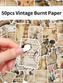 50 Peças Adesivos Criativos de Papel Queimado Vintage, Desenhos Animados, DIY, Decoração para Violão, Mala, Geladeira, Copo de Água, Planejador, Laptop e Outros Suprimentos - Multicolorido - Visão 6