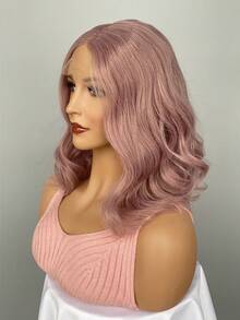 Pink T-Lace Synthetic Wig - Women's Mid-Length Shoulder-Length Curly Hair Wigs For Ladies - Watermelon Pink - View 6