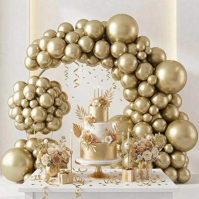 50pcs 5/10 Inch Metallic White Gold Latex Balloons, Suitable For Birthday Party Decoration, Wedding, Anniversary, Baby Shower, Event Decoration