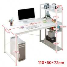 Escritorio para Computadora con Repisas de Librero Escritorios Gamer Minimalista Moderno Mesa de Trabajo Madera Ideal para Sala Hogar Oficina Estudio Recamara 110 X 50 cm - Blanco - Ver 3