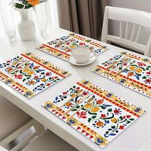 1set/1pc/4pcs/6pcs Bohemian Colorful Floral Placemat, Rectangular Machine Washable Polyester Placemat, Protected Tabletop, Insulated Placemat, Restaurant Decor, Table Decor, Houseware, Suitable For Multi-Venue, Party Decor - 1PC - View 4