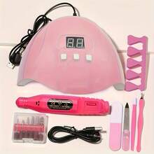 7-In-1 Nail Art Tool Set With Nail Lamp, Glue Drying Machine, Nail Polisher, Dead Skin Fork, Dead Skin Push, Finger Divider - Stainless Steel Kit For Professional Nail Artists - 第一組 - 查看 7