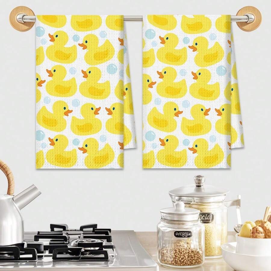 Kitchen Decorative Towel Set Featuring A Cute Cartoon Yellow Duck Pattern, Perfect For Holiday Decorations And Family Gatherings. These Towels, Measuring 18*26 Inches, Are Ideal For Use In The Kitchen And Bathroom As Dish Towels,2D Flat Kitchen Towel Set, Machine Washable - Local Printed 16 X 24 Inch Rectangular Towels, Suitable For Kitchens And Bathrooms Kitchen Bathroom Towel Holiday Gift Holiday Decoration, Interesting And Unique Kitchen Dish Towel Cleaning Cloth Housewarming Gift Party Daily Anniversary Party Valentine's Day Wedding Anniversary Easter Mother's Day Graduation Father's Day Birthdays Anniversaries Thanksgiving, Christmas, Halloween, New Year's, Ideal Present For Her, Great Choice For Him, Family, Boyfriend, Girlfriend, Father, Mother, Lover, Daughter, Son, Grandparents, Friends, Classmates, And Pets. - Nhiều màu - Xem 1