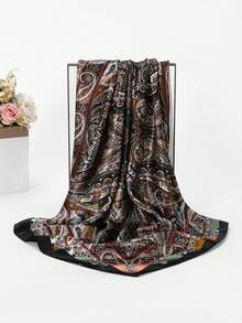 1pc Women's 2026 Spring/Summer Fashion Paisley Print 90cm Square Scarf, Versatile Bandana For Daily Wear & Sun Protection - Black - View 3