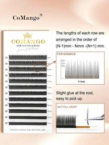 CoMango Mi giả 12 hàng B/C/D/LJ/LB/LC/LD/LU kiểu Camellia, độ dày 0.07mm, tự tạo chùm mi, màu đen mờ, hiệu ứng 3D, chuyên nghiệp, nhanh khô. - Xem 4