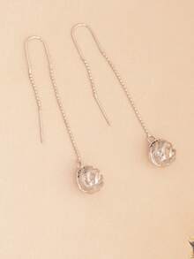 1 Đôi bông tai đính đá rỗng thời trang, thanh lịch - Bạc - Xem 1