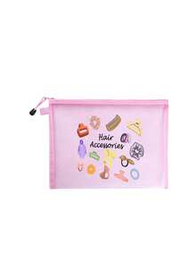 Multipurpose Mesh Cosmetic Bag With Colorful Cartoon Hair Accessories Pattern, Cute Clear See-Through Travel Makeup Pouch, Lightweight Breathable Zipper Toiletry Bag - Multicolor - View 15