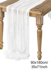 1 pieza Camino de mesa de estilo bohemio de gasa de poliéster, mantel de unicolor, camino de mesa para boda, tela decorativa para mesa de fiesta, camino de mesa rústico y transparente adecuado para decoración de bodas y fiestas - Blanco - Ver 6