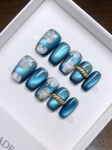 纯手工制作方形美甲贴片;手绘个性化油画猫眼美甲贴片,高品质优雅简约设计,春夏全贴美甲贴片,Y2K风格美甲贴片,独特小众创意假指甲贴片,日常美甲贴片,可爱现代风格美甲贴片,日常佩戴,可拆卸可重复使用 - 彩色 - 查看 14