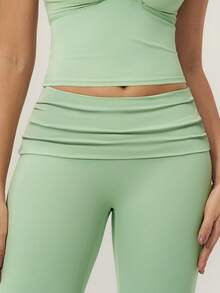 1 Set Women's Solid Color V-Neck Backless Removable Padded Camisole And Flared Leg Pants Sports Suit - 綠色 - 查看 5