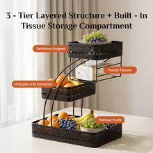 Senmeo 1Pc 3-Tier Patterned Metal Storage Basket, Space-Saving Sturdy Rack, Fruit/Vanity/Kitchen/Bathroom Use, Black - White Pattern - View 7