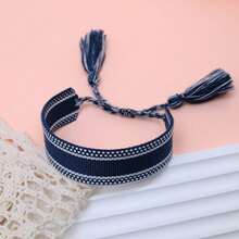 1pc Handmade Vintage Minimalist Boho Style Woven Bracelet, Suitable As Gift For Family, Friends, Students, Festivals, Parties, Traveling - Navy Blue - View 5
