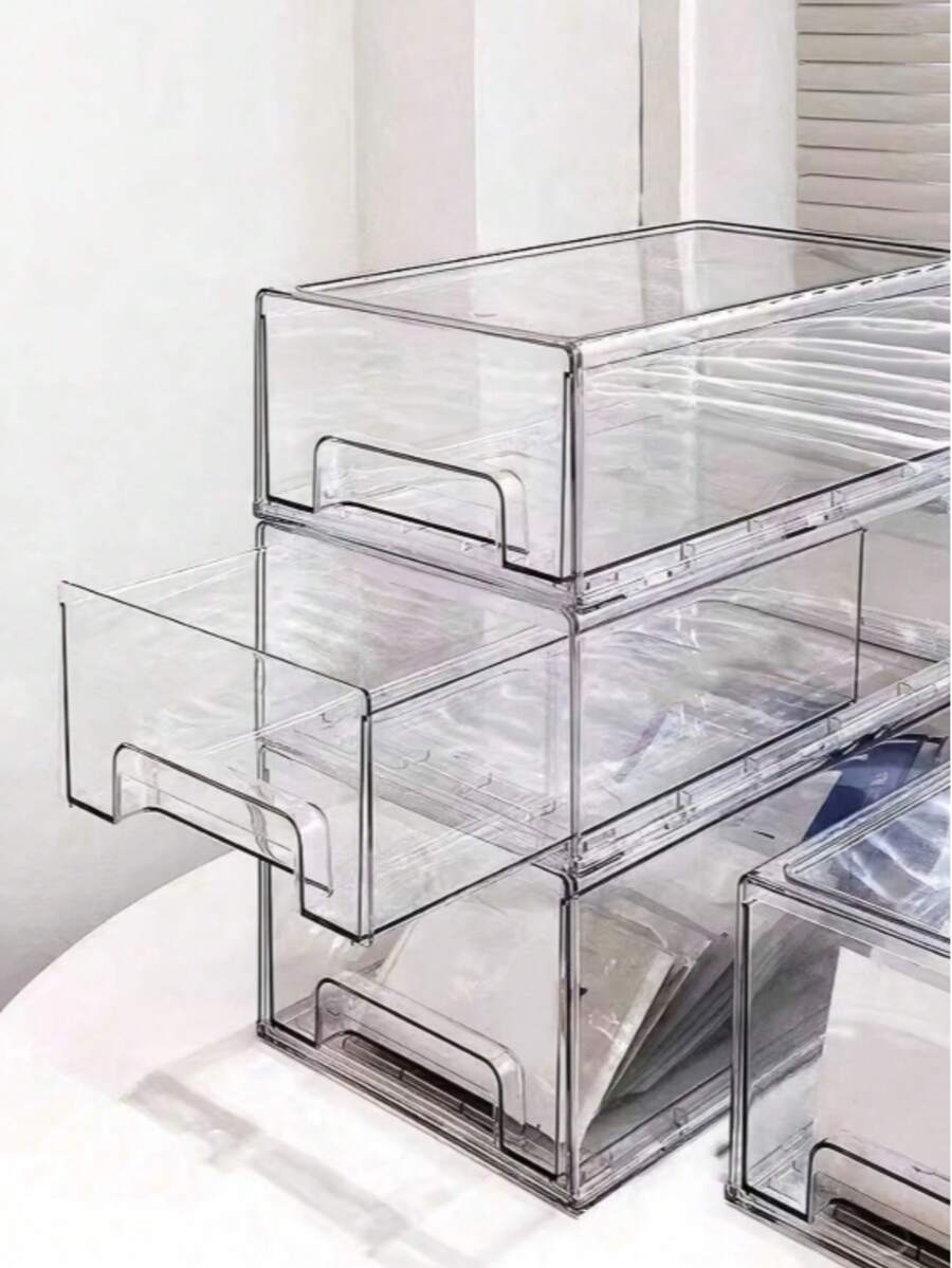 Caja de almacenamiento de acrílico transparente con múltiples cajones, de gran capacidad para cosméticos, artículos de papelería, joyas, organizador de encimera de baño - transparente - Ver 1