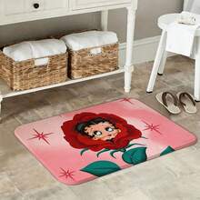 1Pcs Betty Retro Cartoon Floral Exquisite Rug Featuring A Character In A Red Rose With Star Patterns, Perfect For Valentine's Day And Vintage Enthusiasts. Boop,Betty,BooPp.Bathroom Deccor,Front Door Mat,Patio Cushions,Bedroom Rug,Carpet,Alfombra,Durable Fabric,Artistic Design,Versatile Accessory,Outdoor Enthusiasts,Room Decor,Home Décor,Bedroom Decor,New Year's Day, Valentine's Day,  Sunday, St. Patrick's Day, Irish Culture Day, April Fool's Day, Easter, Mother's Day, Father's Day, Flag Day, Halloween, Christmas Eve, New Year's Eve, Christmas Day – The Perfect Gift For Friends, Family, And Lovers. - 彩色 - 查看 1