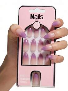 24pcs Purple & Pink Ombre Nail Stickers Set, Includes 1 Gel Polish And 1 Nail File, Removable Nail Art Decals Suitable For Women & Girls To Wear On Parties, Dances And Daily Occasions - Multicolor - View 1