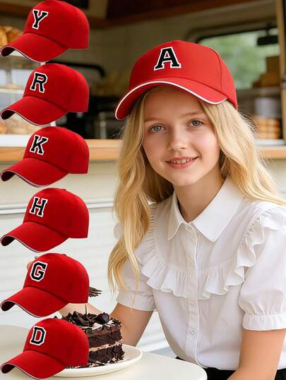 Mũ lưỡi trai màu đỏ dành cho thanh thiếu niên, kiểu dáng thường ngày, thêu chữ, vành rộng, thoáng khí, chống nắng, thích hợp cho trường học, du lịch, thể thao và phong cách đường phố, dành cho độ tuổi 8-16.