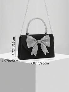 新款优雅派对手拿包，百搭欧美风水钻蝴蝶结链条单肩包，适合婚礼季 - 黑色 - 查看 6