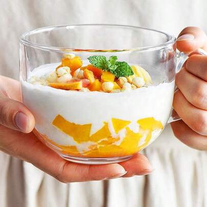 Bộ 1/2 cốc cà phê thủy tinh có tay cầm và thìa, cốc uống sáng thủy tinh rời, cốc trà trong suốt, thích hợp cho đồ uống nóng/lạnh, Latte, Cappuccino (kiểu tối giản)