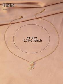 Hihho 1 pieza Collar colgante de lujo con diseño de nicho de doble estrella en oro/plata con strass, versátil gargantilla para reuniones, fiestas, regalo - collar - Ver 6