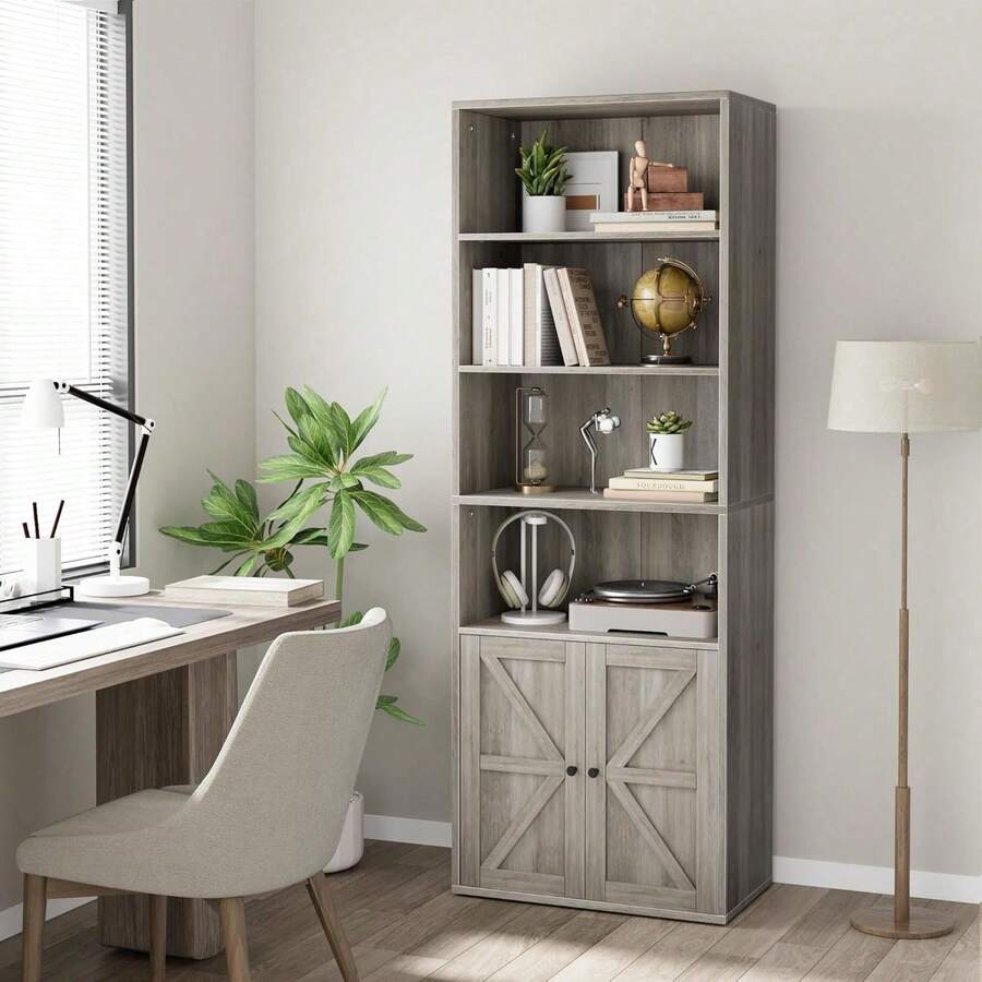 Estantería alta de 71,4 pulgadas con puertas, estantería industrial de gran capacidad para almacenamiento, mueble independiente para sala, dormitorio y oficina - Gris - Ver 1