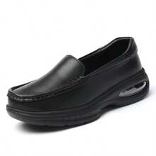 女士护士鞋，白色套脚小鞋，简约纯色女士户外步行鞋，超轻气垫软底防滑工作鞋，休闲运动鞋，春夏透气打孔皮鞋 - 黑色 - 查看 14