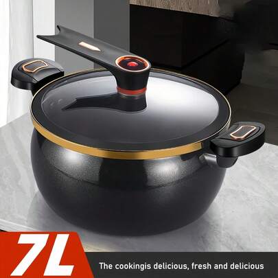 1pc Multi-Functional Soup Pot, Drum-Shaped Large Capacity Cooking Pot, Large Capacity Non-Stick Pot, Suitable For Cooking And Stewing, Applicable To Induction Cooker And Gas Stove, Multi-Functional Large Capacity Braising Pot For Home Use