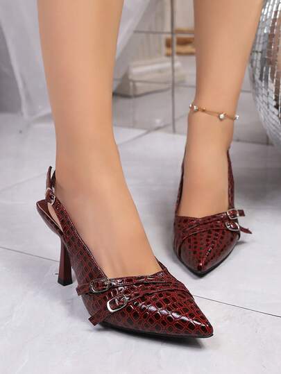 European And American Style Pointed Toe Stiletto Heels, Designed For Women. Featuring Narrow Straps, Mushroom-Shaped Decorations, Buckle Design, And Punk Elements, Suitable For Rock Music And Other Festive Occasions.