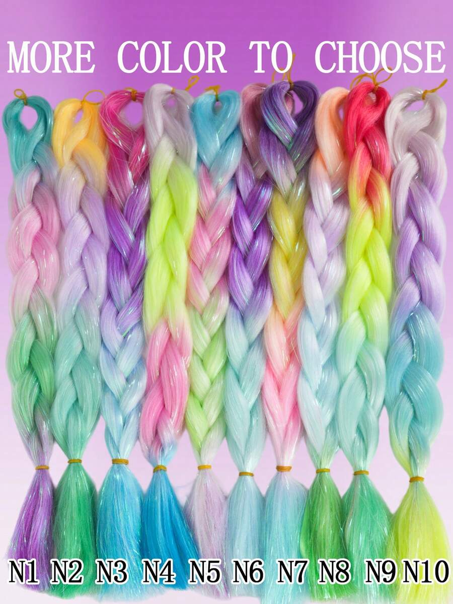1/3pcs Shiny Sequin Braided Wig, 24 Inch Pre-Stretched Synthetic Metallic Fiber Ombre Hair Extensions, Braid Hair Accessories, Suitable For Women & Girls Attending Music Festivals