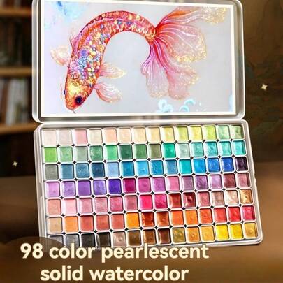 98色珠光固体水彩颜料套装，敦煌色及金属色调，适用于花艺包装、书法绘画、DIY模型制作