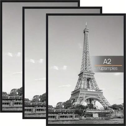 Set Of Three A2 Photo Frames, Suitable For A2/A3/30X40Cm Sizes, Designed In Black For A Photo Gallery - Features Slide-In Strips For Easy Mounting Either Horizontally Or Vertically