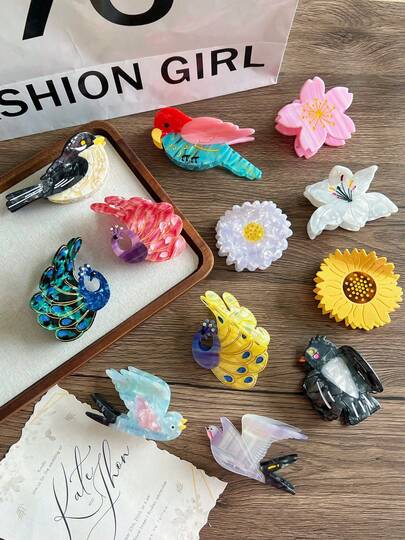 Kẹp tóc hình chim én, kẹp tóc thanh lịch kiểu Hàn Quốc, kẹp tóc dễ thương, kẹp tóc hoa hướng dương bằng nhựa acetate, kẹp tóc hoa văn phối màu cổ điển chất lượng cao, kẹp tóc hình con công kiểu Trung Quốc mới lạ, kẹp tóc ngọt ngào dễ thương, kẹp tóc đính đá chất lượng cao.