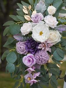 2pcs Artificial Purple Flower Backdrop Decor, Suitable For Wedding Ceremony, Birthday Party, Graduation Ceremony And Other Occasions - Multicolor - View 5