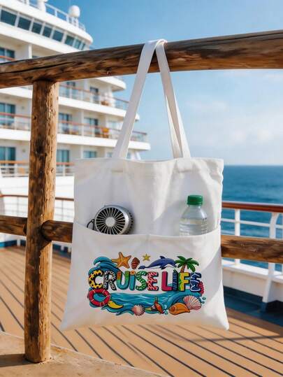 邮轮度假手提包，带多个口袋 - 轻便大容量单肩包，多个口袋方便取用，旅行手提包，邮轮和热带印花，可水洗重复使用，可携带所有必需品，邮轮旅行必备
