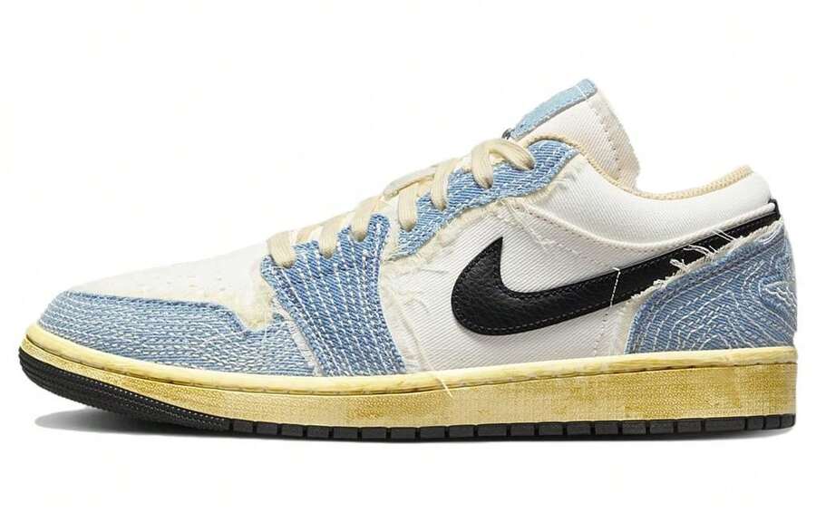 Jordan 1 Low SE WRMK Sashiko Denim White, Blue And Black - White, Blue, Black - View 1
