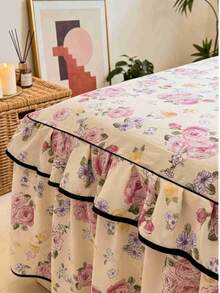 Falda de cama con volantes y estampado impreso, cubierta protectora contra el polvo de cobertura completa, cómoda y suave, no se destiñe, no se pelea, no se encoge, múltiples tamaños, adecuada para el hogar, dormitorio, sala de estar, viajes al aire libre, todas las estaciones - Z-Fog HY - Ver 4