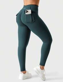 YEOREO Workout Leggings With Pockets For Women V Cross Waist Scrunch Charm Leggings No Front Seam Gym Yoga Pants  Summer Leggings For Women - 藍綠 - 查看 6